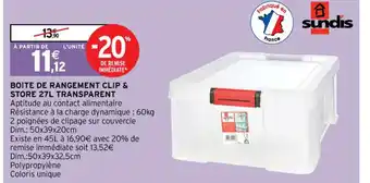 Intermarché Boite de Rangement Clip & Store 27L Transparent offre