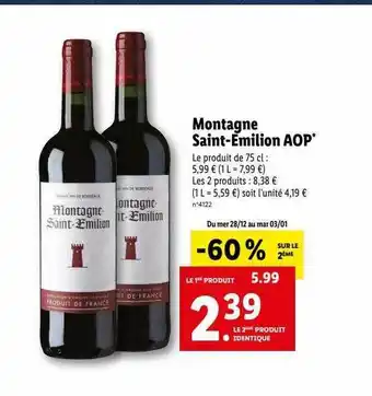 Lidl Montagne saint-émilion aop offre