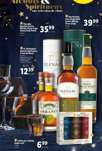 Lidl Glenalba blended scotch whisky 19 ans d'âge sherry cask finish, ben bracken islay single malt scotch whisky 19 ans d'âge, st. offre