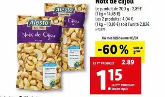 Lidl Noix de cajou alesto offre