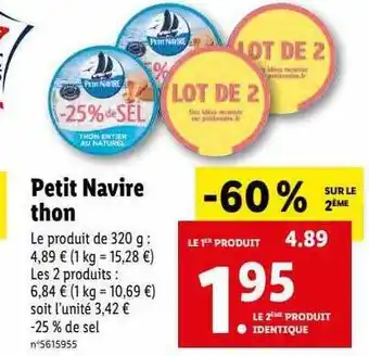 Lidl Petit navire thon offre