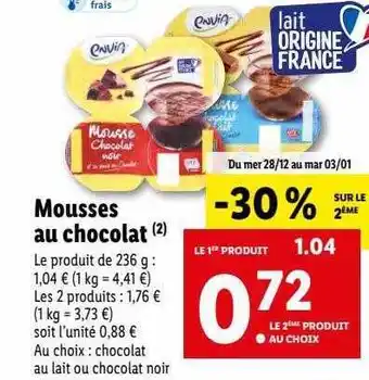 Lidl Mousses au chocolat envia offre