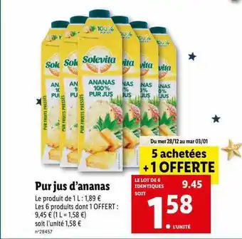 Lidl Pus jus d'ananas offre