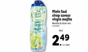 Lidl Plein sud sirop saveur virgin mojito offre