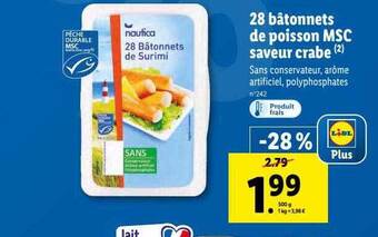Lidl 28 bâtonnets de poisson msc saveur crabe offre