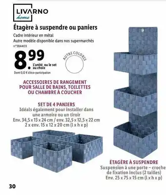 Lidl Étagère à suspendre ou paniers livarno home offre