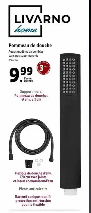 Lidl Pommeau de douche livarno home offre