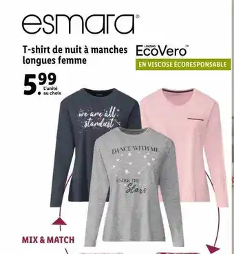 Lidl T-shirt de nuit à manches longues femme esmara offre