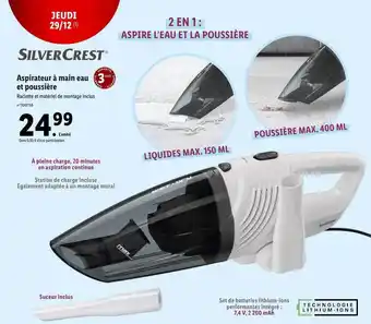 Lidl Aspirateur à main eau et poussière silver crest offre