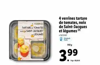 Lidl 4 verrines tartare de tomates, noix de saint-jacques et légumes offre