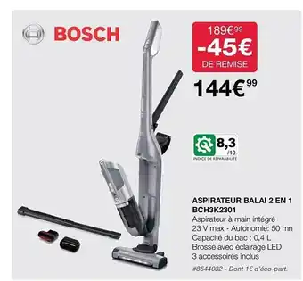 Costco Aspirateur balai 2 en 1 bch3k2301 bosch offre