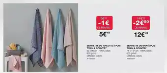 Serviette de toilette Ă pois town & country, serviette de bain Ă pois town & country