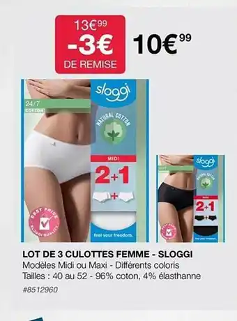Costco Lot de 3 culottes femme - sloggi offre
