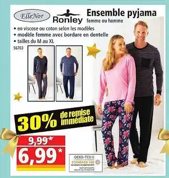Norma Ensemble pyjama femme ou homme ellenor, ronley offre