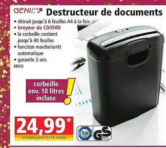 Norma Destructeur de documents génie offre