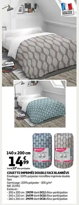 Auchan Couette Imprimée Double Face Blanrêve offre
