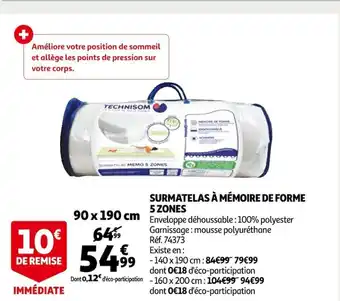 Auchan Surmatelas à Mémoire de Forme 5 Zones offre
