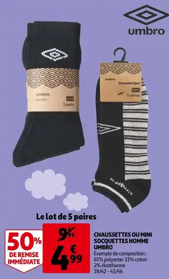 Auchan Chaussettes ou Mini Socquettes Homme Umbro offre