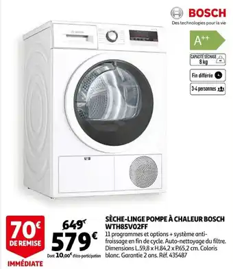 Auchan Sèche-Linge Pompe à Chaleur Bosch WTH85V02FF offre