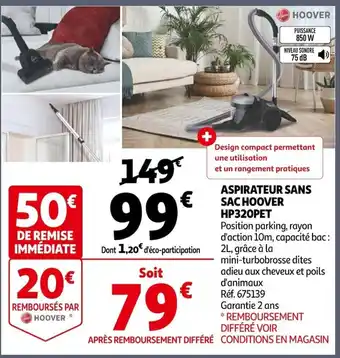 Auchan Aspirateur Sans Sac Hoover HP320PET offre