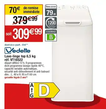 Cora x Carrefour Lave-linge top 6,5 kg offre
