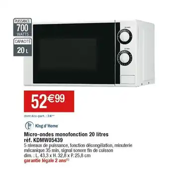 Cora x Carrefour Micro-ondes monofonction 20 litres offre