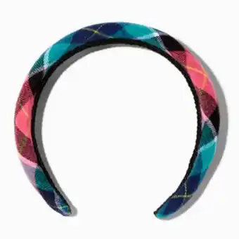Claire's Serre-tête bouffant motif écossais bleu sarcelle et rose offre