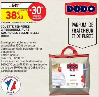 Intermarché Hyper Couette tempérée 2 personens pure aux huiles essentielles DODO offre