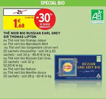 Intermarché Hyper Thé noir bio russian earl grey sir thomas LIPTON offre