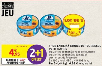 Intermarché Hyper Thon entier à l'huile de tournesol PETIT NAVIRE offre