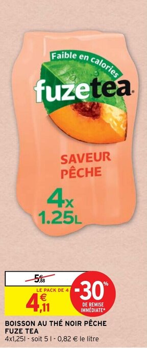 Intermarché Hyper Boisson au thé noir pêche FUZE TEA offre