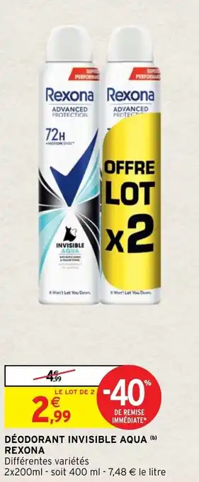 Intermarché Hyper Déodorant invisible aqua REXONA offre