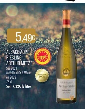 Match Alsace AOP Riesling Arthur Metz offre