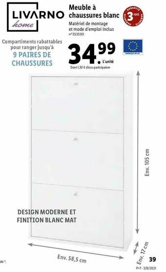 Lidl Meuble à Chaussures Blanc Livarno Home offre