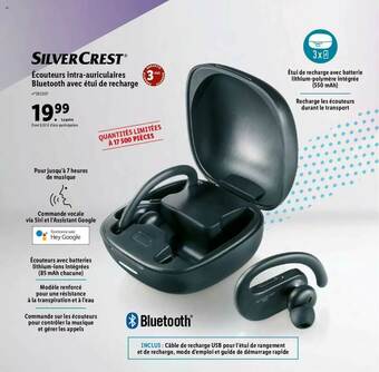 Lidl écouteurs Intra-auriculaires Bluetooth Avec étui De Recharge Silver Crest offre