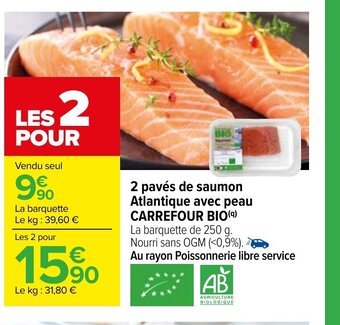 Carrefour 2 paves de Saumon Atlantique Avec Peau Carrefour Bio offre