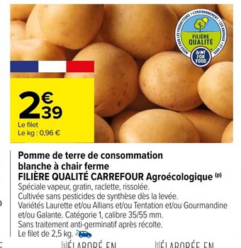 Carrefour Pomme de Terre de Consommation Blanche a Chair Ferme Filiere Qualite Carrefour Agroécologie offre