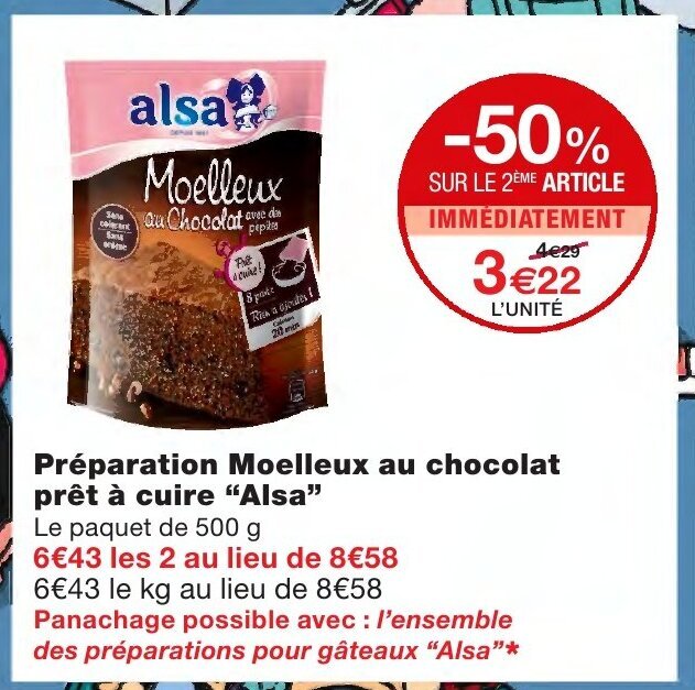 Promo Preparation Moelleux Au Chocolat Pret A Cuire Alsa Chez Monoprix