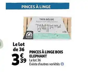 Auchan Pinces à linge bois éléphant offre