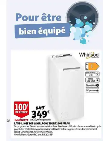 Auchan Whirlpool lave-linge tdlr7220ssfr.n offre