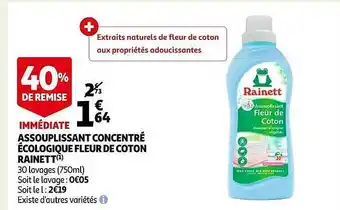 Auchan Assouplissant concentré écologique fleur de coton rainett offre