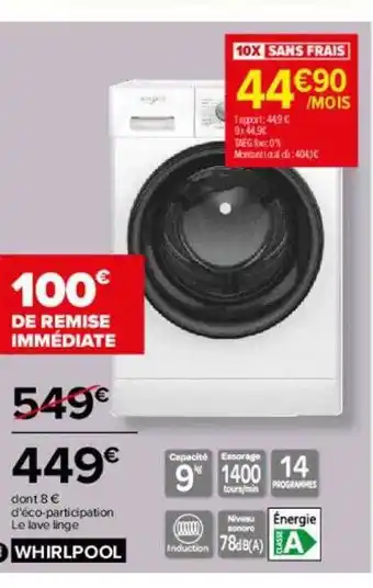 Carrefour Lave linge whirlpool offre
