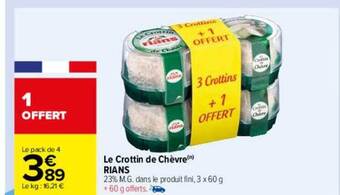 Carrefour Le crottin de chèvre rians offre