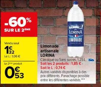 Carrefour Limonade artisanale lorina offre