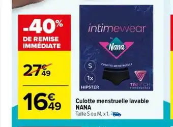 Carrefour Culotte menstruelle lavable nana offre