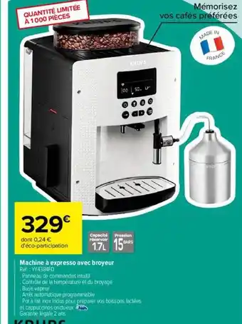 Carrefour Krups machine à espresso avec broyeur offre