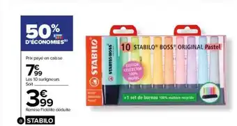 Carrefour Stabilo 10 surligneurs offre