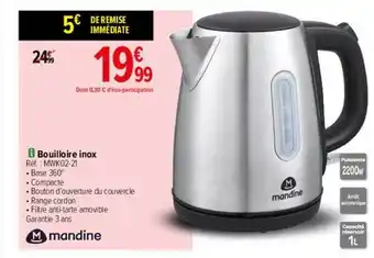 Carrefour Bouilloire inox mandine offre
