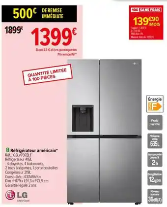 Carrefour Réfrigérateur américain lg offre