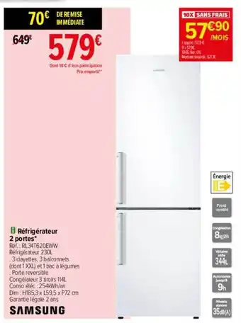 Carrefour Réfrigérateur 2 portes samsung offre